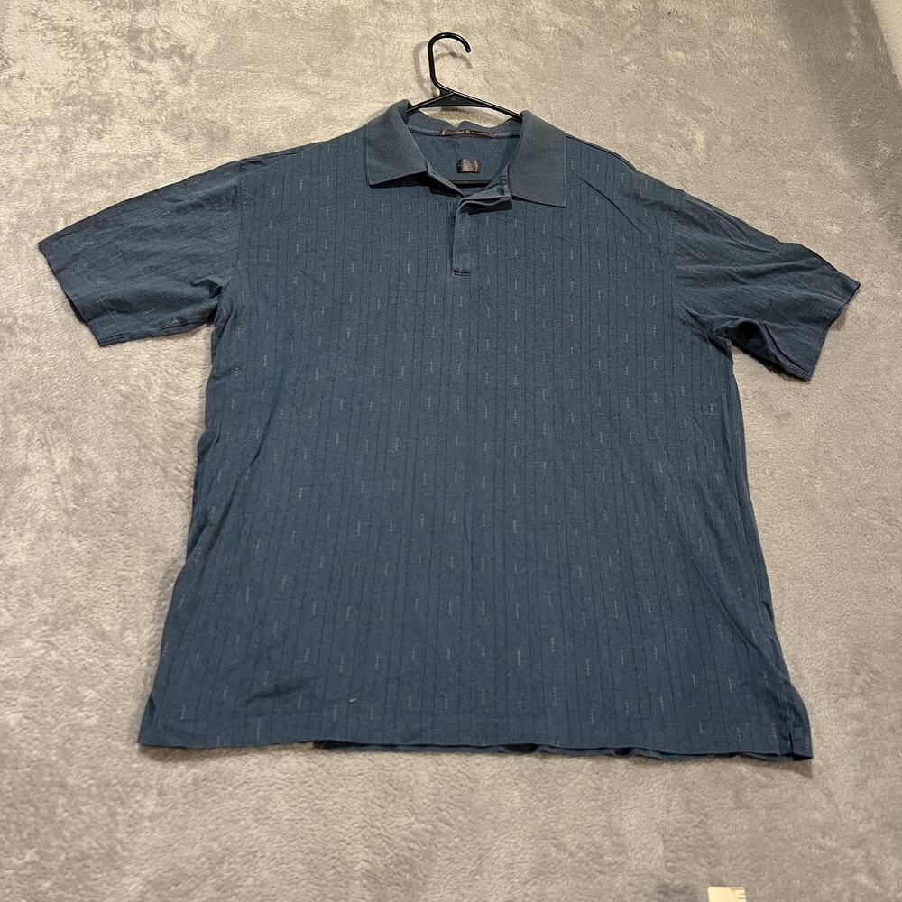 Nike Tiger Woods Polo Shirt Mens XL Blue 100% Cotton Golf Stripe Textured Knit